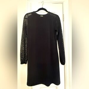 Michael Kors black shift dress with lace pattern on sleeves